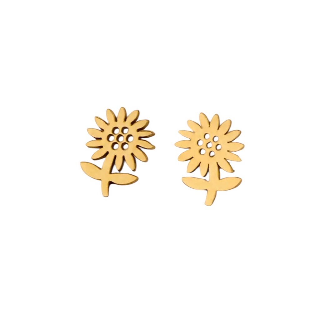 Gold Stainless Steel Flower Stud Earrings